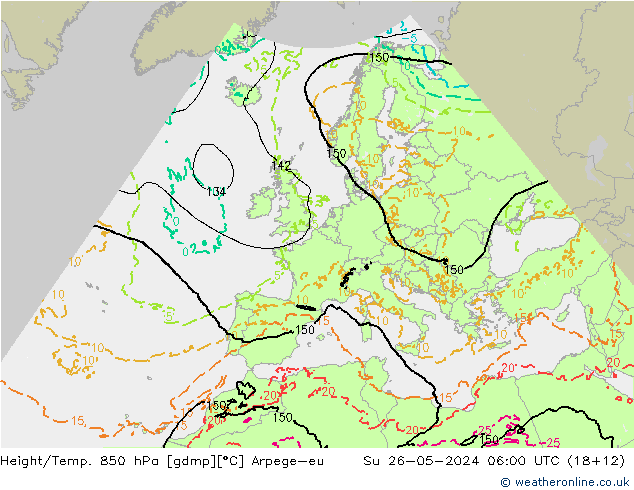 Height/Temp. 850 hPa Arpege-eu Su 26.05.2024 06 UTC