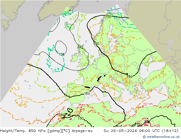 Height/Temp. 850 hPa Arpege-eu So 26.05.2024 06 UTC