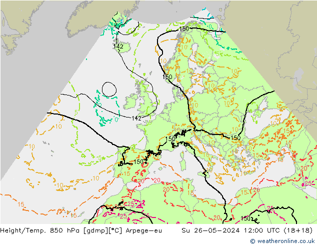 Height/Temp. 850 hPa Arpege-eu dom 26.05.2024 12 UTC