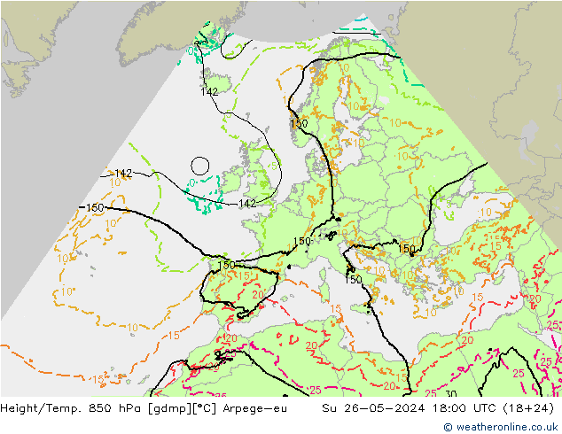 Height/Temp. 850 hPa Arpege-eu So 26.05.2024 18 UTC