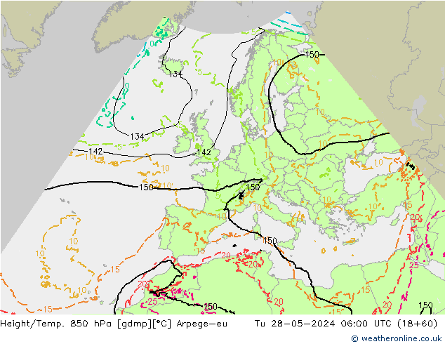 Height/Temp. 850 hPa Arpege-eu Tu 28.05.2024 06 UTC