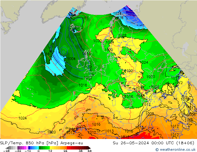 SLP/Temp. 850 hPa Arpege-eu dom 26.05.2024 00 UTC