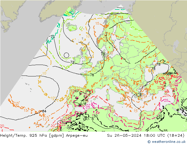 Height/Temp. 925 гПа Arpege-eu Вс 26.05.2024 18 UTC