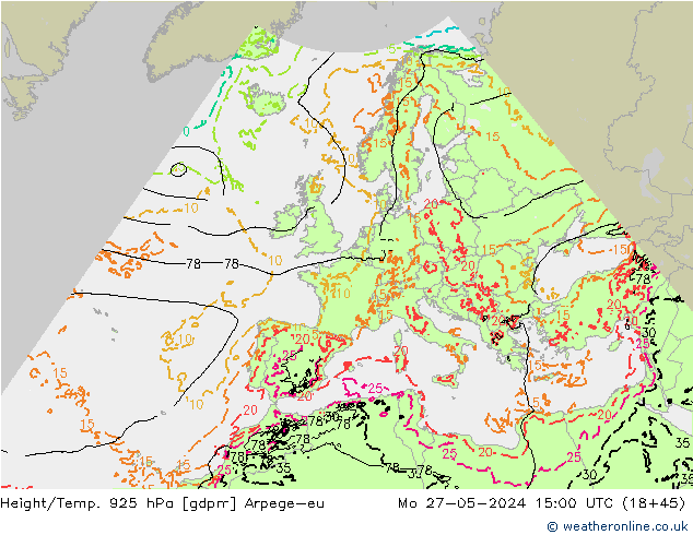 Height/Temp. 925 hPa Arpege-eu Po 27.05.2024 15 UTC