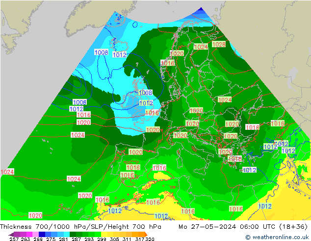 Thck 700-1000 hPa Arpege-eu  27.05.2024 06 UTC