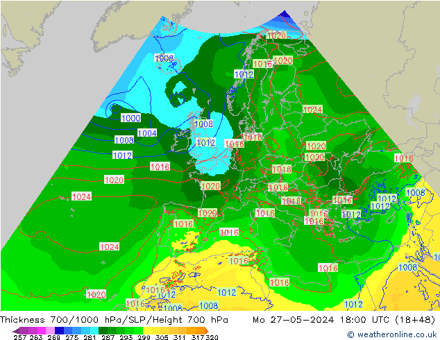 Thck 700-1000 hPa Arpege-eu lun 27.05.2024 18 UTC