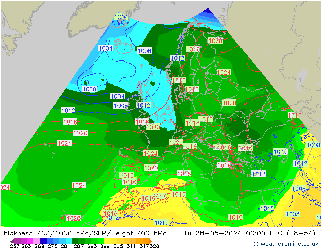 Thck 700-1000 hPa Arpege-eu Ter 28.05.2024 00 UTC