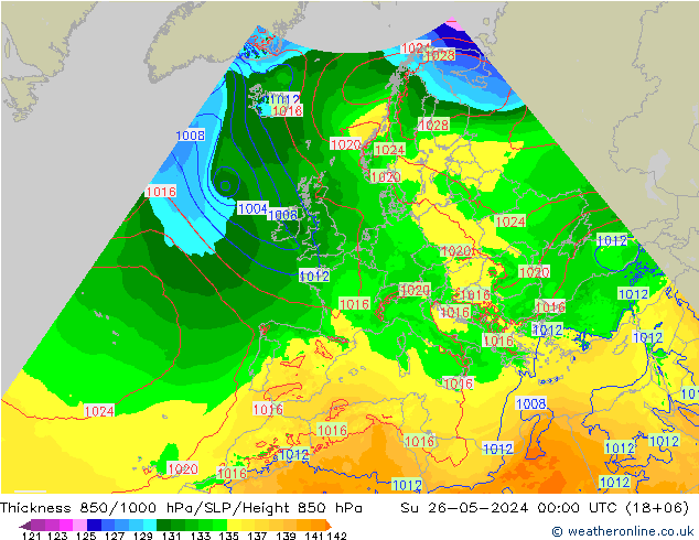 Thck 850-1000 hPa Arpege-eu dom 26.05.2024 00 UTC