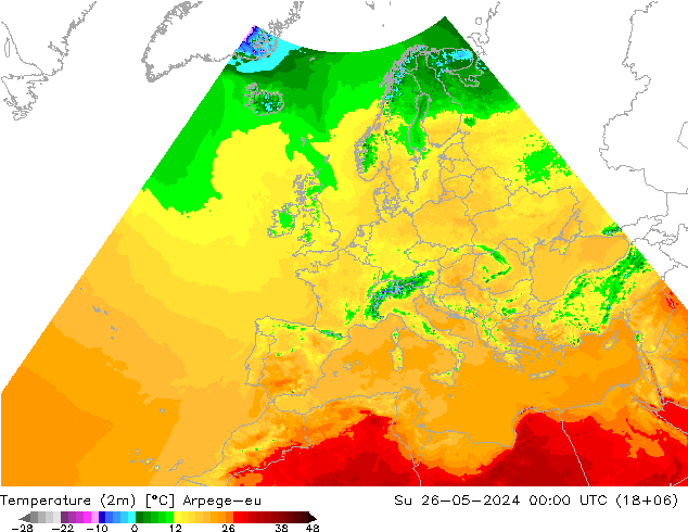 Temperatura (2m) Arpege-eu dom 26.05.2024 00 UTC