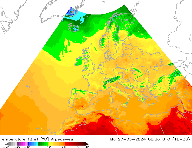 Temperatura (2m) Arpege-eu lun 27.05.2024 00 UTC