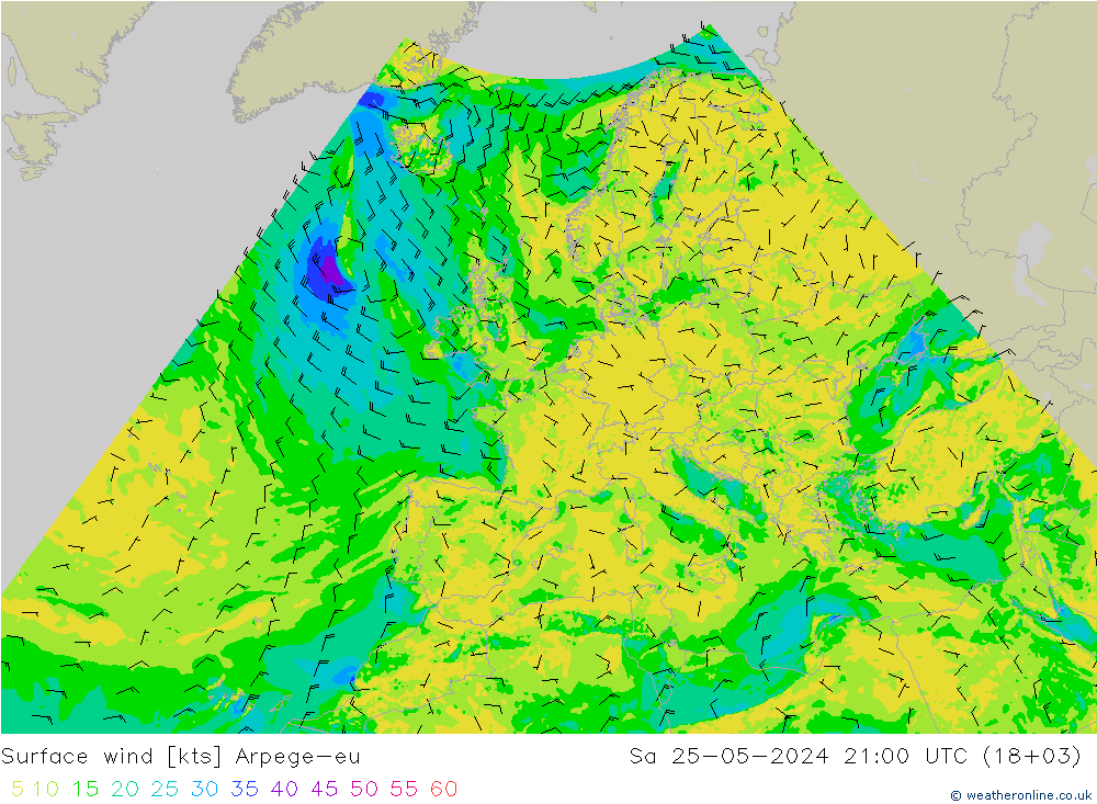 Surface wind Arpege-eu Sa 25.05.2024 21 UTC