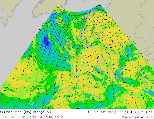 Surface wind Arpege-eu Su 26.05.2024 00 UTC