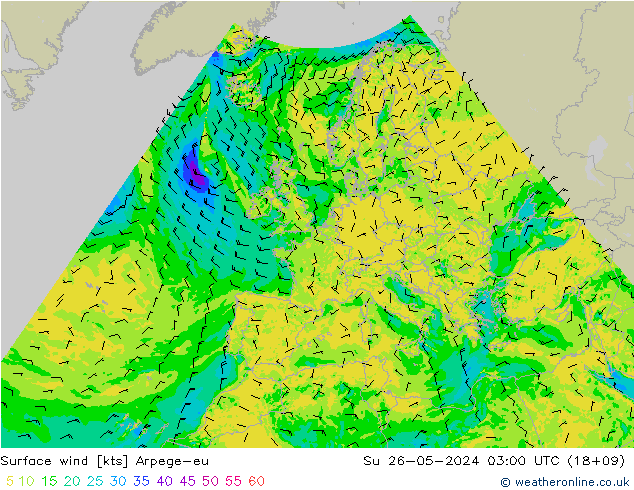 Surface wind Arpege-eu Su 26.05.2024 03 UTC