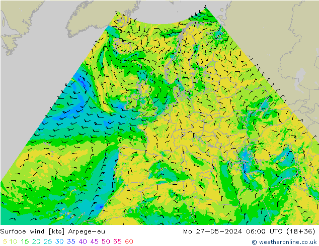 Vent 10 m Arpege-eu lun 27.05.2024 06 UTC