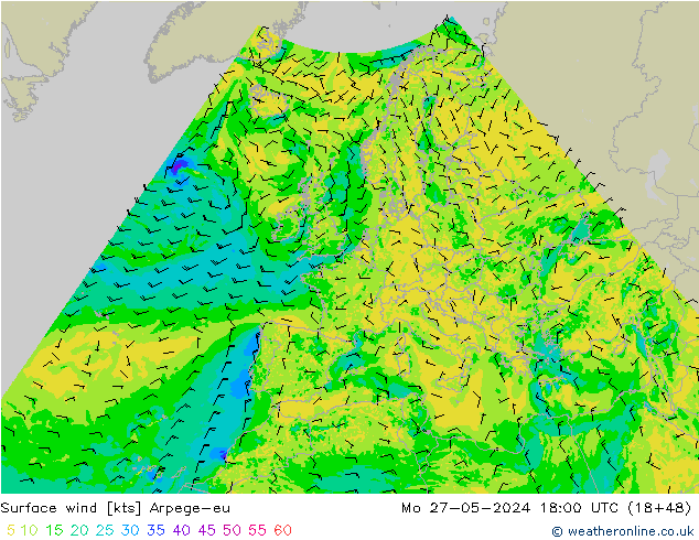 Surface wind Arpege-eu Mo 27.05.2024 18 UTC