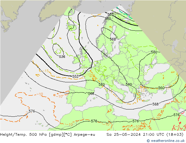 Height/Temp. 500 hPa Arpege-eu Sa 25.05.2024 21 UTC