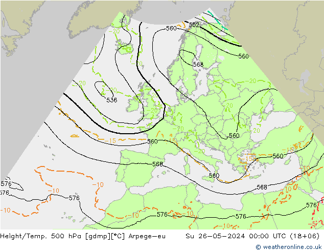 Height/Temp. 500 hPa Arpege-eu Su 26.05.2024 00 UTC