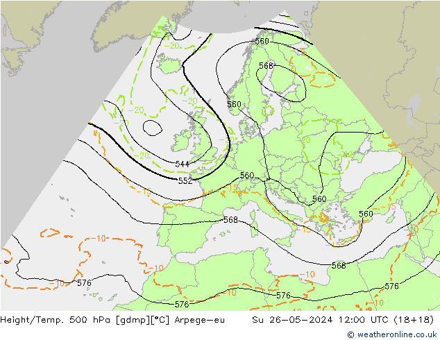 Height/Temp. 500 hPa Arpege-eu Su 26.05.2024 12 UTC
