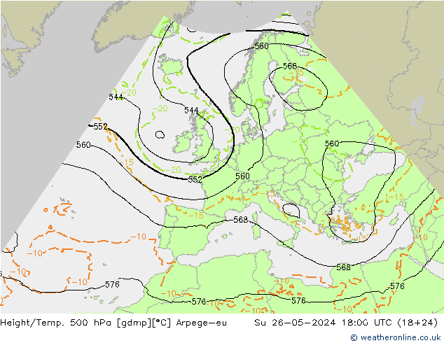 Geop./Temp. 500 hPa Arpege-eu dom 26.05.2024 18 UTC