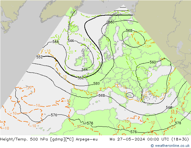 Height/Temp. 500 hPa Arpege-eu Mo 27.05.2024 00 UTC