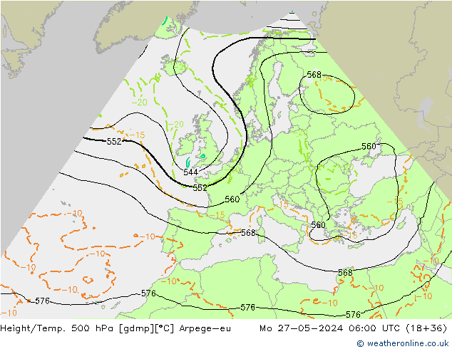 Height/Temp. 500 hPa Arpege-eu Mo 27.05.2024 06 UTC