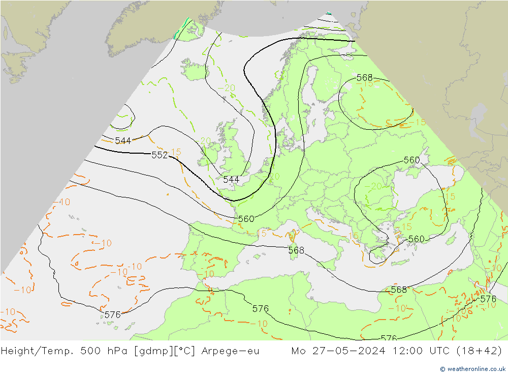 Hoogte/Temp. 500 hPa Arpege-eu ma 27.05.2024 12 UTC