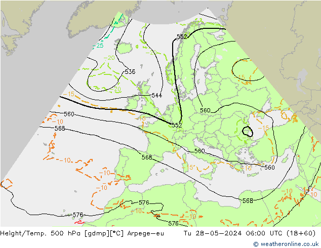 Height/Temp. 500 hPa Arpege-eu Tu 28.05.2024 06 UTC