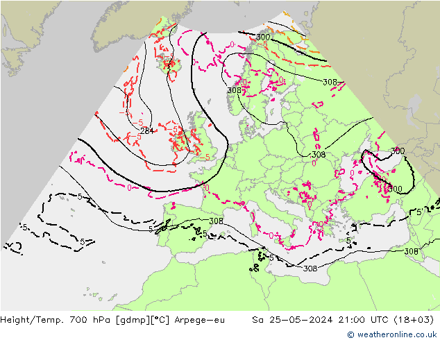 Height/Temp. 700 hPa Arpege-eu Sa 25.05.2024 21 UTC