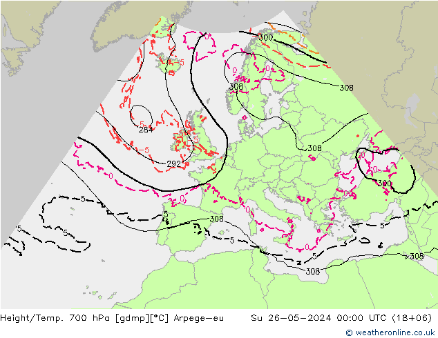 Height/Temp. 700 гПа Arpege-eu Вс 26.05.2024 00 UTC