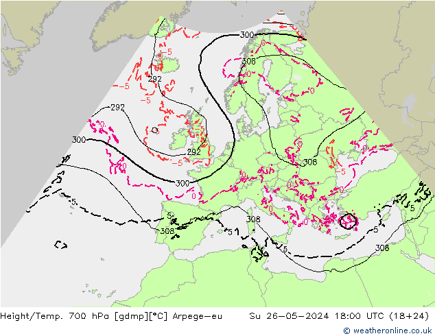 Height/Temp. 700 hPa Arpege-eu So 26.05.2024 18 UTC