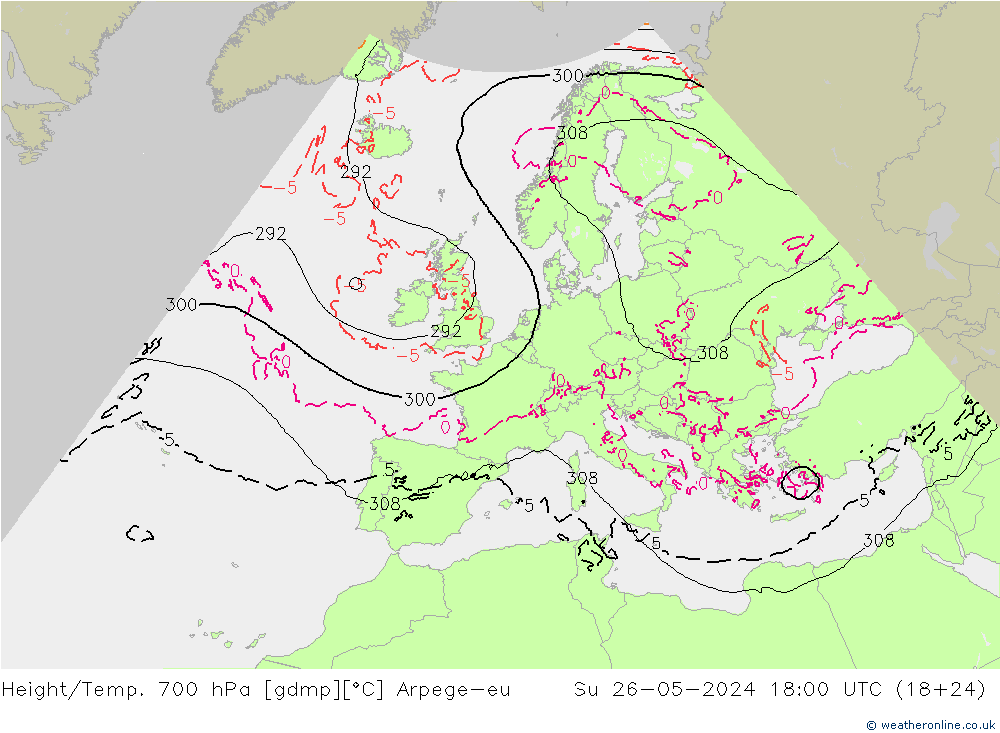 Height/Temp. 700 hPa Arpege-eu Su 26.05.2024 18 UTC