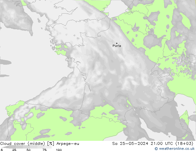 Cloud cover (middle) Arpege-eu Sa 25.05.2024 21 UTC