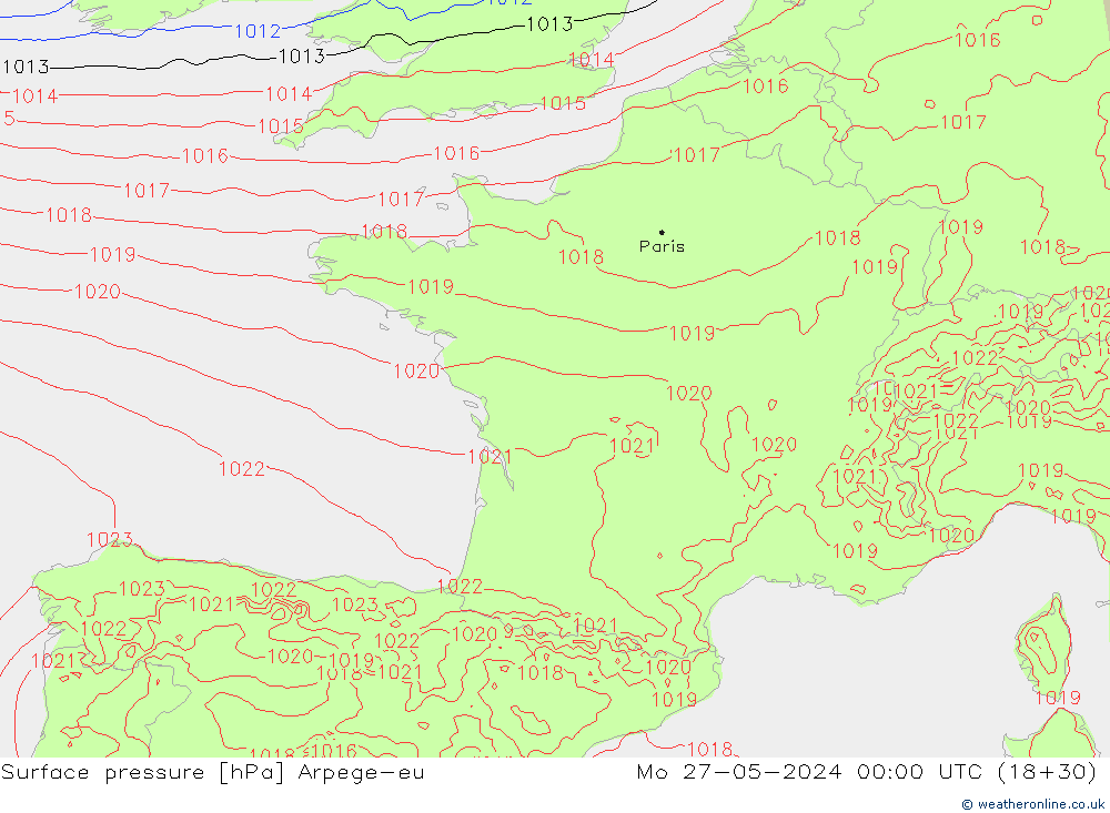 Surface pressure Arpege-eu Mo 27.05.2024 00 UTC