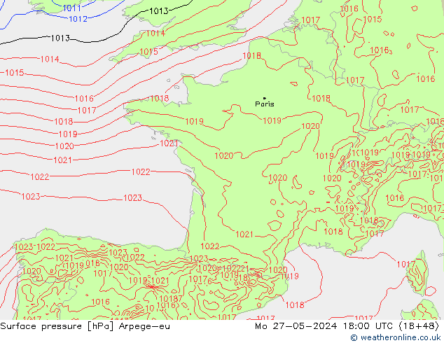 Surface pressure Arpege-eu Mo 27.05.2024 18 UTC