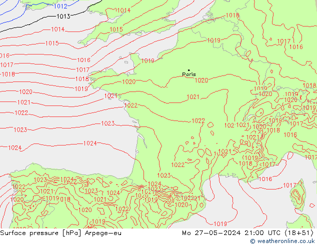 Luchtdruk (Grond) Arpege-eu ma 27.05.2024 21 UTC