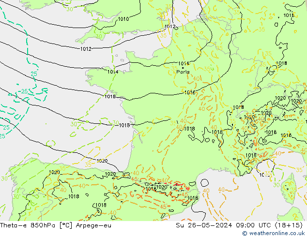 Theta-e 850гПа Arpege-eu Вс 26.05.2024 09 UTC