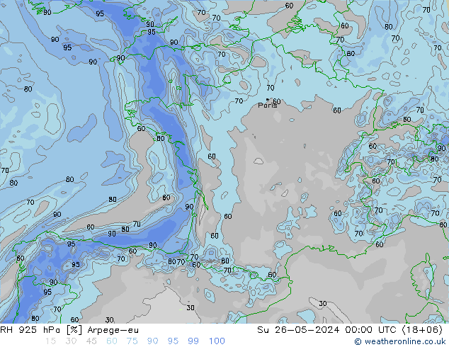 RH 925 hPa Arpege-eu Su 26.05.2024 00 UTC