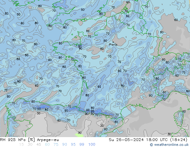 RH 925 гПа Arpege-eu Вс 26.05.2024 18 UTC