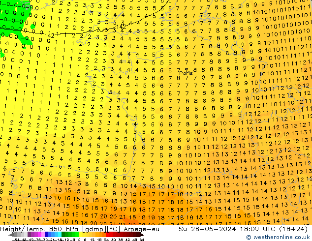 Height/Temp. 850 hPa Arpege-eu Su 26.05.2024 18 UTC