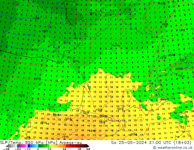 SLP/Temp. 850 hPa Arpege-eu sab 25.05.2024 21 UTC