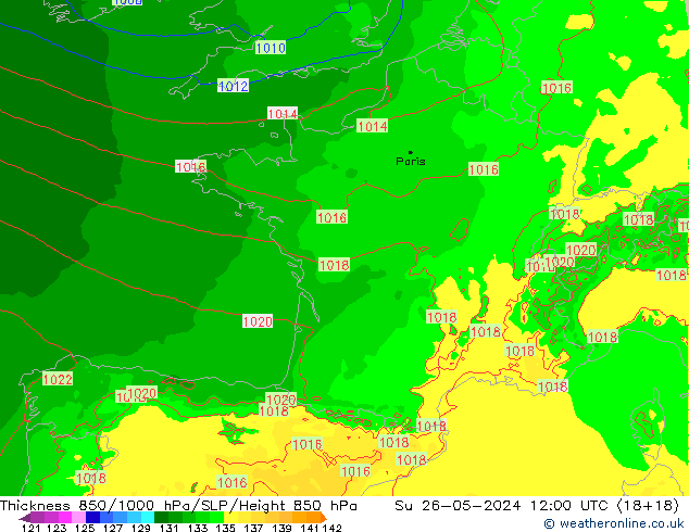 Thck 850-1000 hPa Arpege-eu Ne 26.05.2024 12 UTC