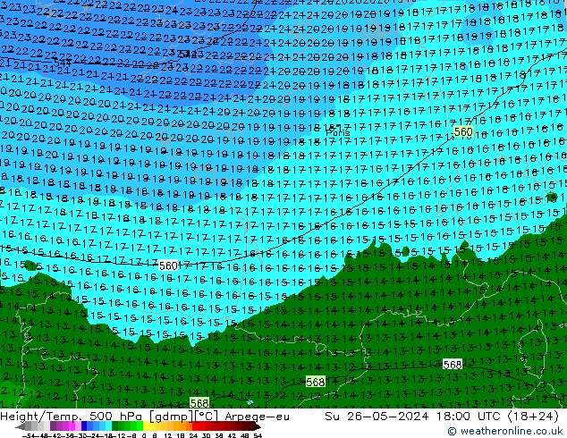 Hoogte/Temp. 500 hPa Arpege-eu zo 26.05.2024 18 UTC