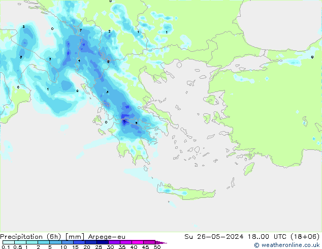 Precipitation (6h) Arpege-eu Ne 26.05.2024 00 UTC