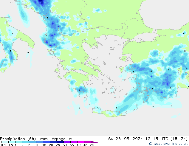 Precipitação (6h) Arpege-eu Dom 26.05.2024 18 UTC