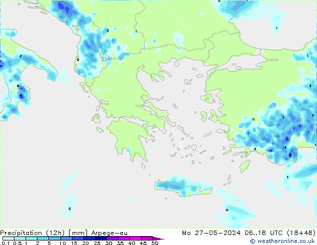 Precipitation (12h) Arpege-eu Mo 27.05.2024 18 UTC