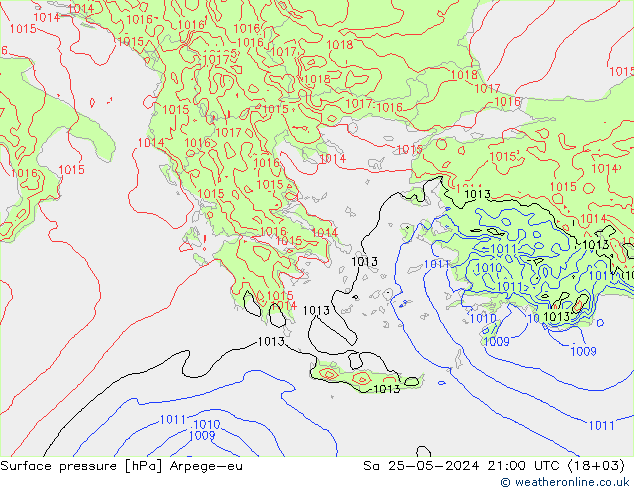 Pressione al suolo Arpege-eu sab 25.05.2024 21 UTC