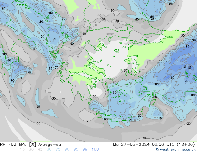 RH 700 hPa Arpege-eu  27.05.2024 06 UTC