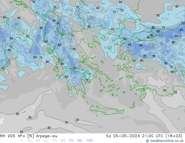 RH 925 hPa Arpege-eu So 25.05.2024 21 UTC