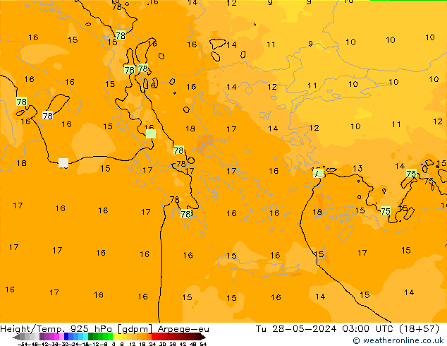 Height/Temp. 925 hPa Arpege-eu Tu 28.05.2024 03 UTC