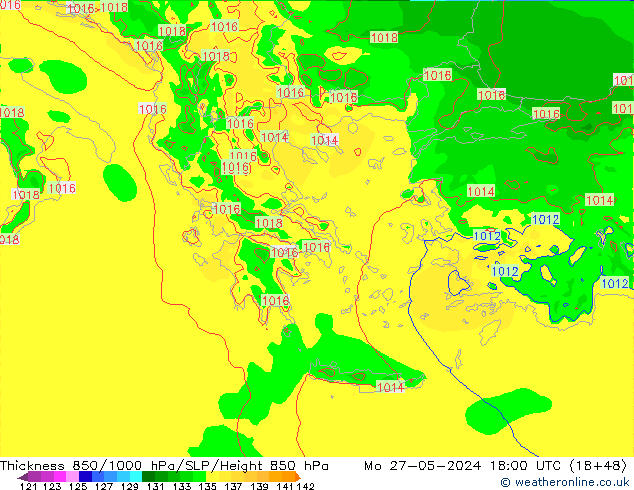 Thck 850-1000 hPa Arpege-eu pon. 27.05.2024 18 UTC